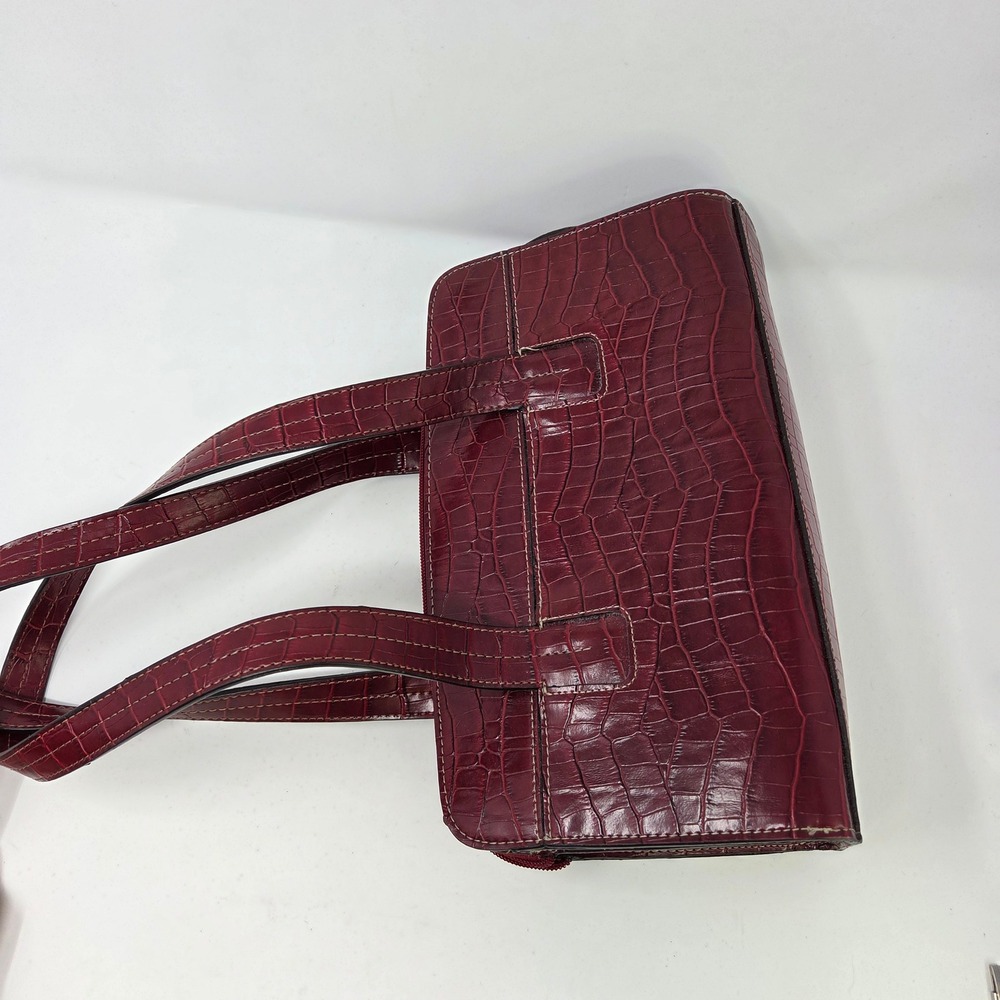 Crazy Horse Liz Claiborne Burgundy Croc Embossed Triple Compartment Shoulder Bag - Picture 11 of 11